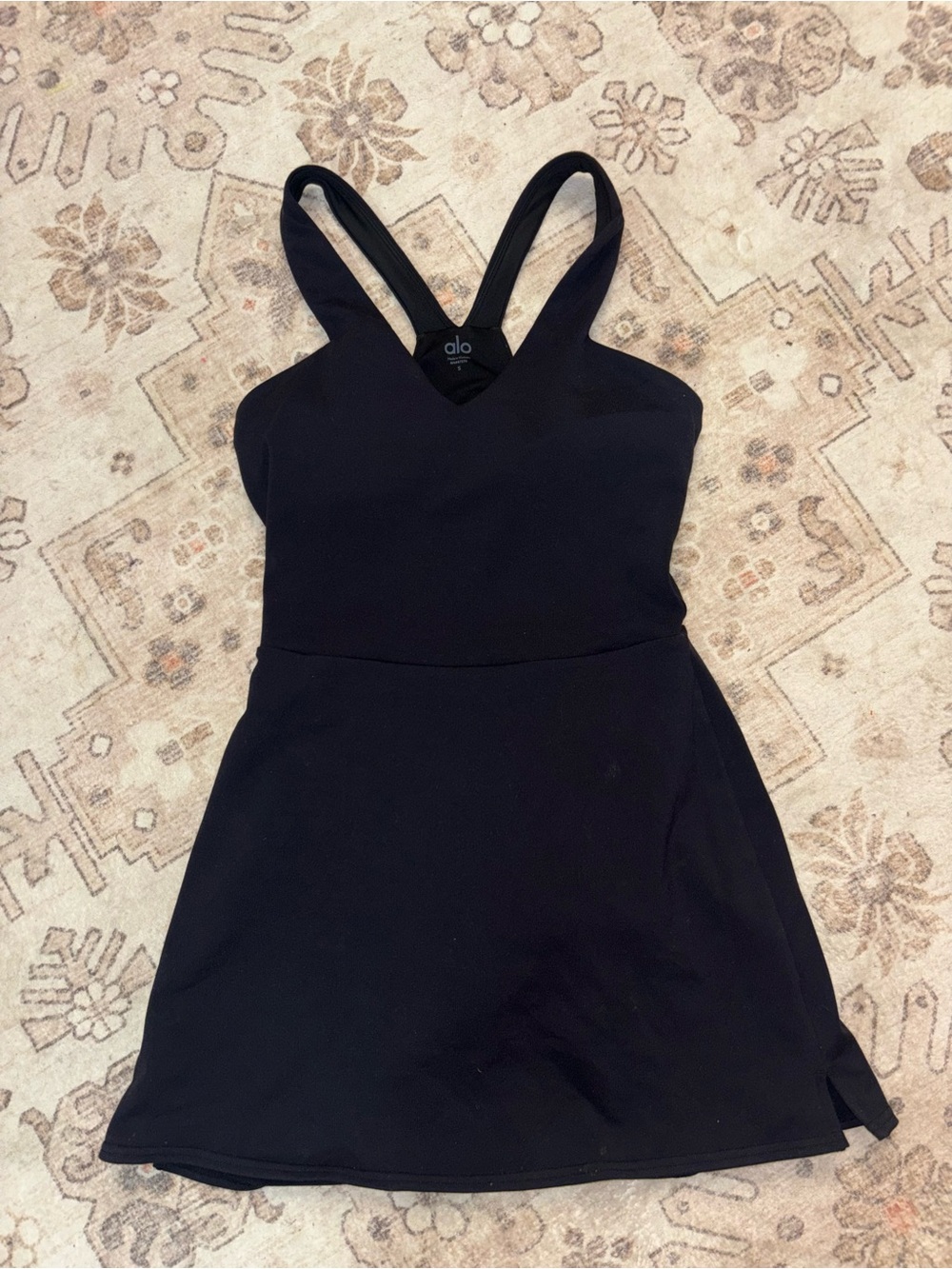 ALO Yoga Black V-Neck Double-Strap Mini Dress